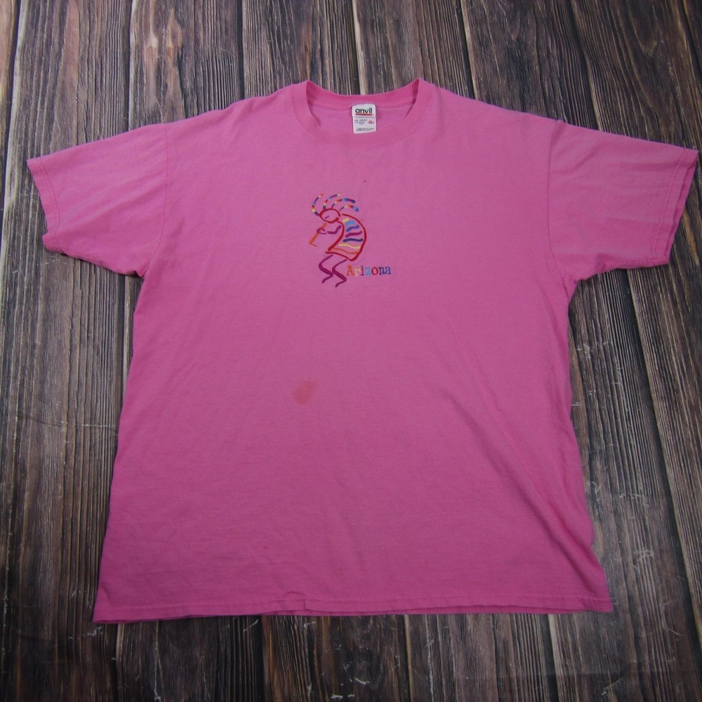 Anvil‎ Arizona Kokopelli Graphic Shirt Mens XL Pink Cotton Travel Souvenir Tee